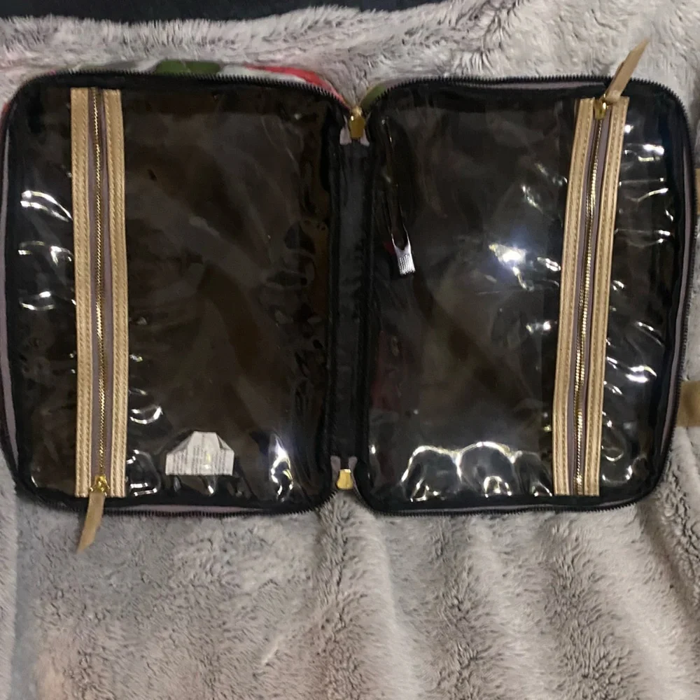 Gold and Red Cosmetic Bag with Floral Design